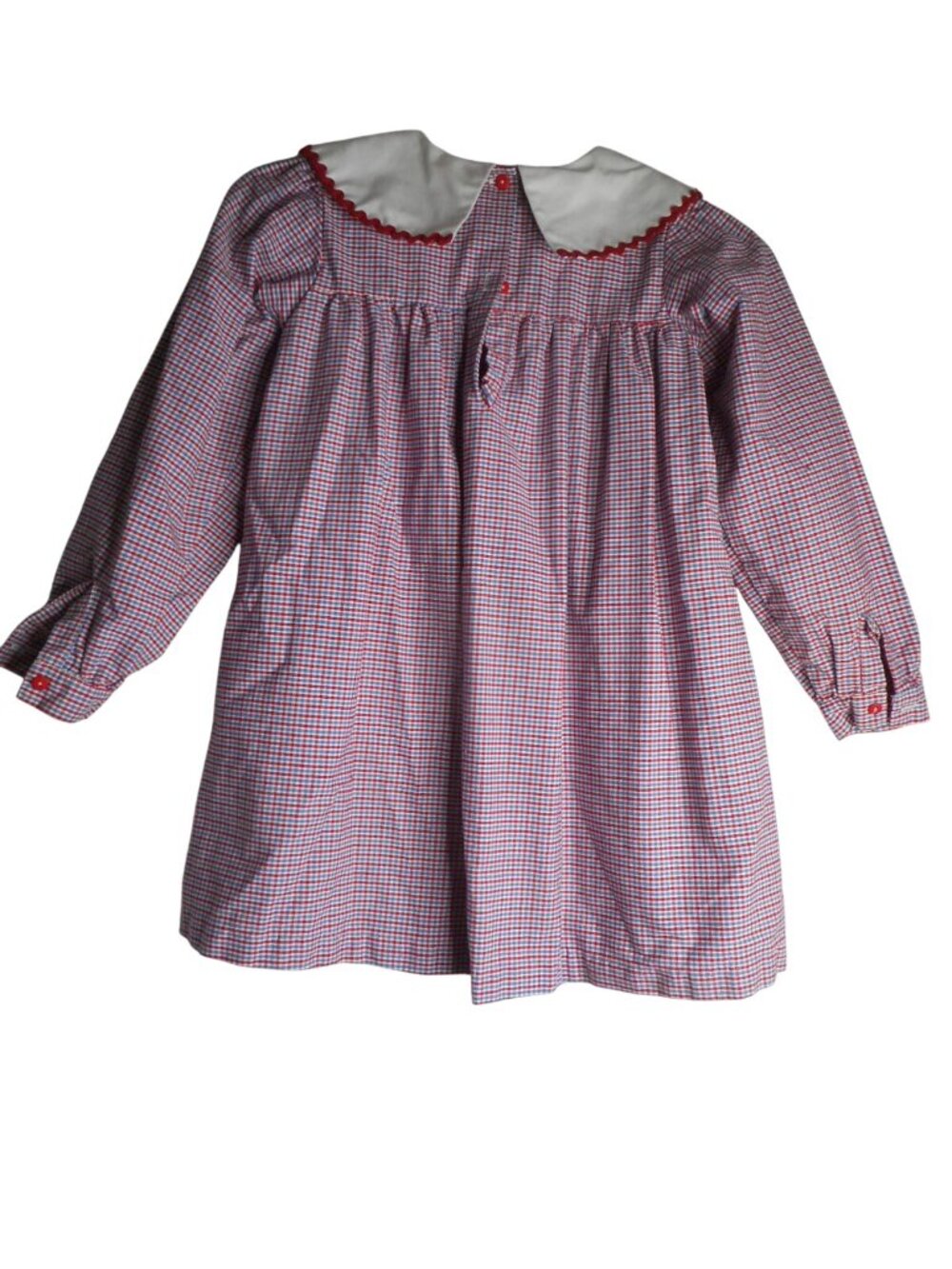 Vintage Samara red white blue checked scarecrow long sleeve dress Sz S / 5 - Picture 4 of 6